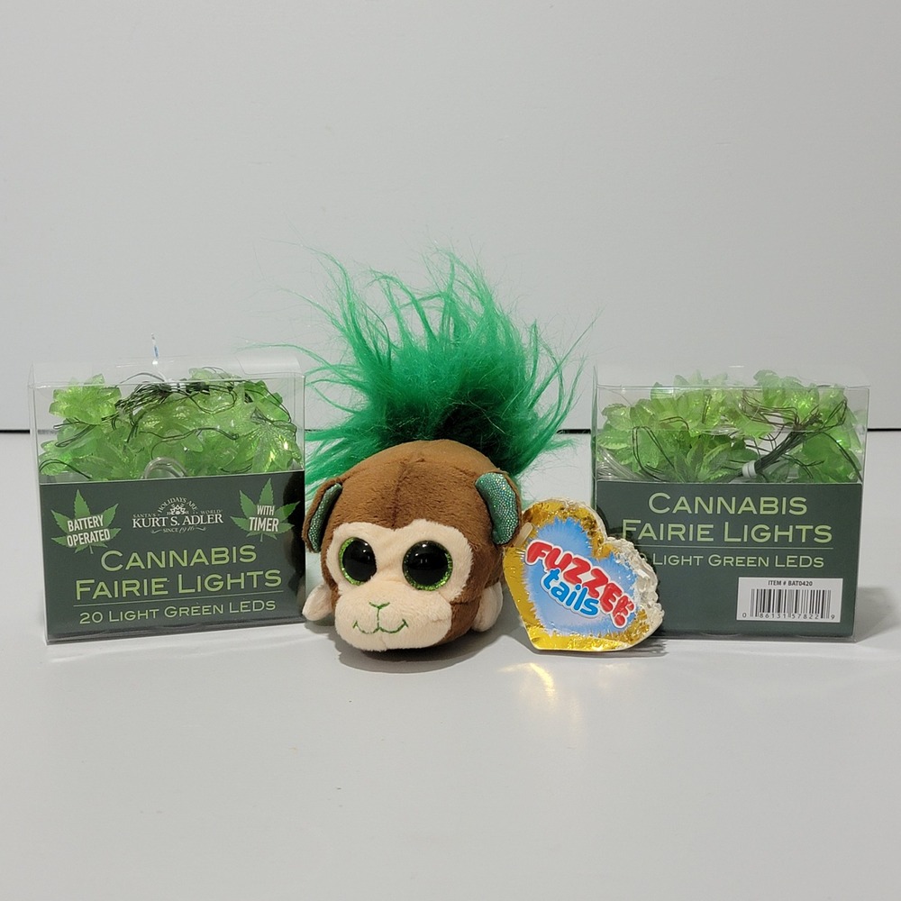 Kurt S Adler Cannabis Fairie Lights 20 LED Green Fuzzee Tails Bonzai Monkey 420‎